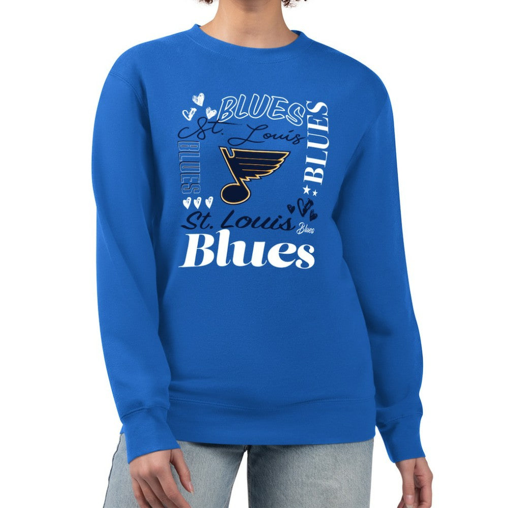 St. Louis Blues - G-III 4Her by Carl Banks Women's Collage Graphic Fleece Long Sleeve Pullover Sweatshirt Blue