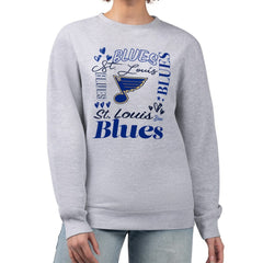 St. Louis Blues - G-III 4Her by Carl Banks Women's Collage Graphic Fleece Long Sleeve Pullover Sweatshirt Heather Gray