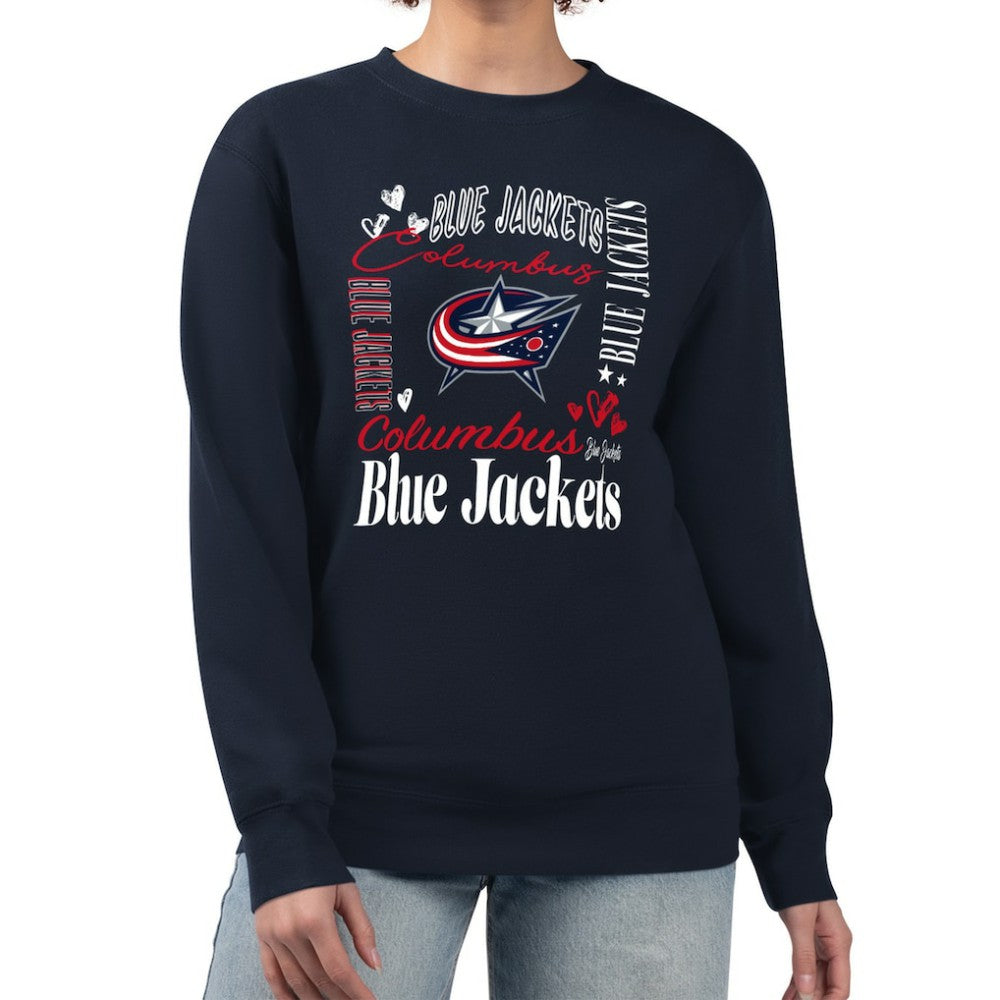 Columbus Blue Jackets - G-III 4Her by Carl Banks Women's Collage Graphic Fleece Long Sleeve Pullover Sweatshirt Navy