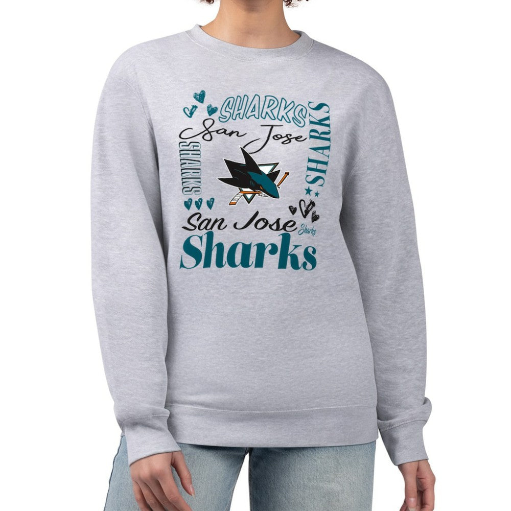 San Jose Sharks - G-III 4Her by Carl Banks Women's Collage Graphic Fleece Long Sleeve Pullover Sweatshirt Heather Gray
