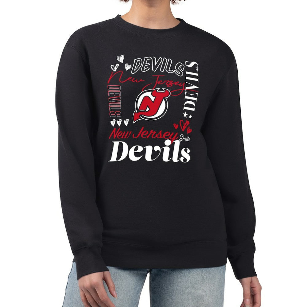 New Jersey Devils - G-III 4Her by Carl Banks Women's Collage Graphic Fleece Long Sleeve Pullover Sweatshirt Black