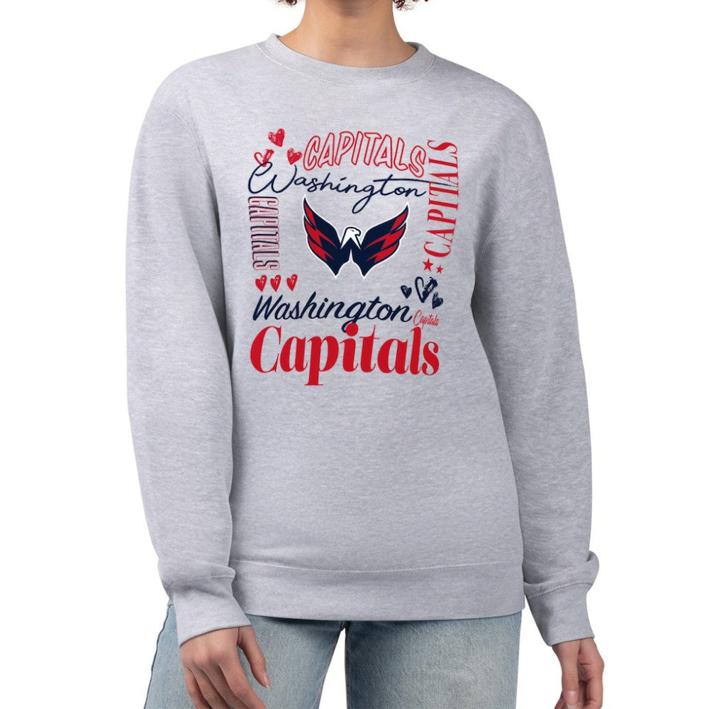 Washington Capitals G-III 4Her by Carl Banks Women's Collage Graphic Fleece Long Sleeve Pullover Sweatshirt Heather Gray