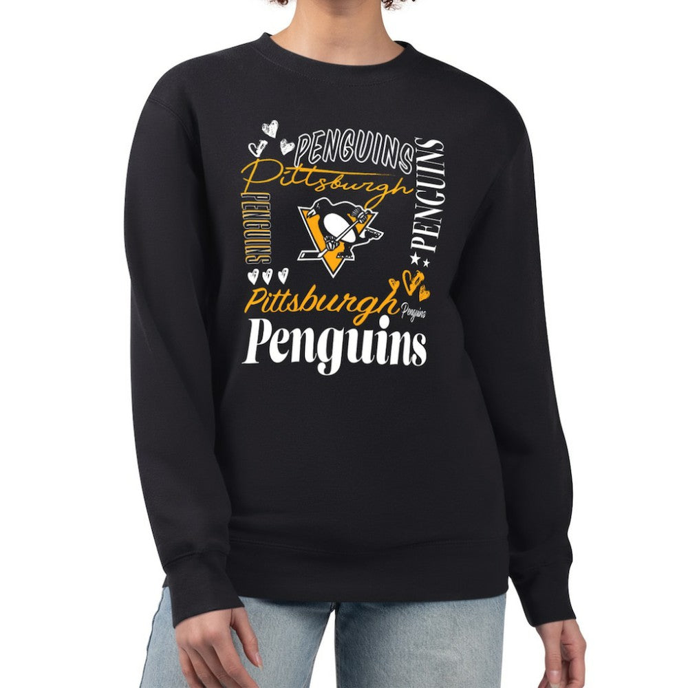Pittsburgh Penguins G-III 4Her by Carl Banks Women's Collage Graphic Fleece Long Sleeve Pullover Sweatshirt Black