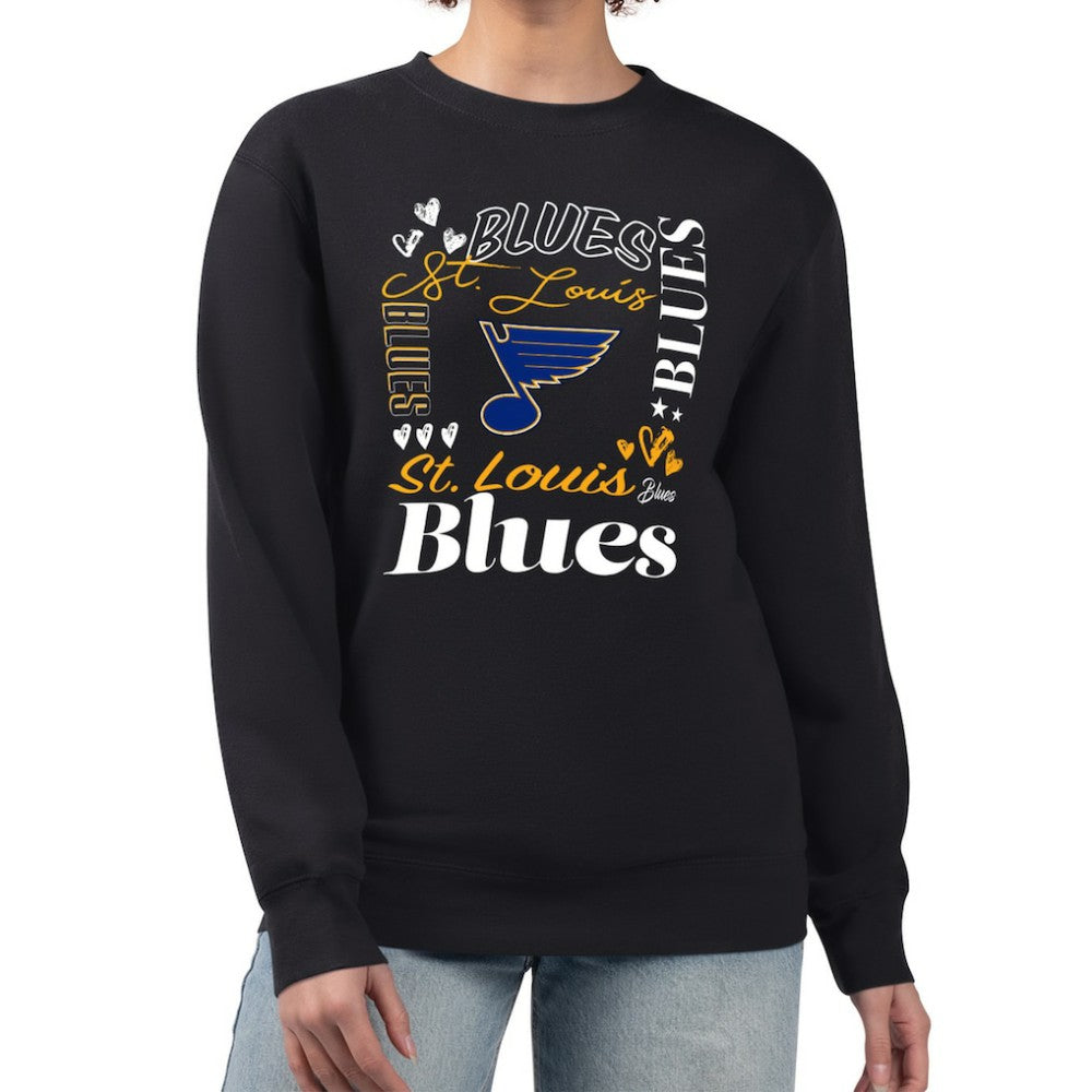 St. Louis Blues - G-III 4Her by Carl Banks Women's Collage Graphic Fleece Long Sleeve Pullover Sweatshirt Black