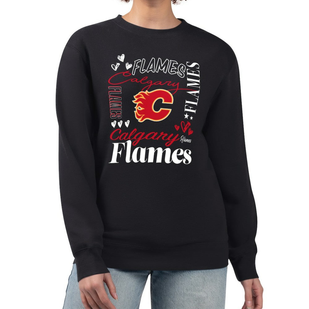 Calgary Flames - G-III 4Her by Carl Banks Women's Collage Graphic Fleece Long Sleeve Pullover Sweatshirt Black