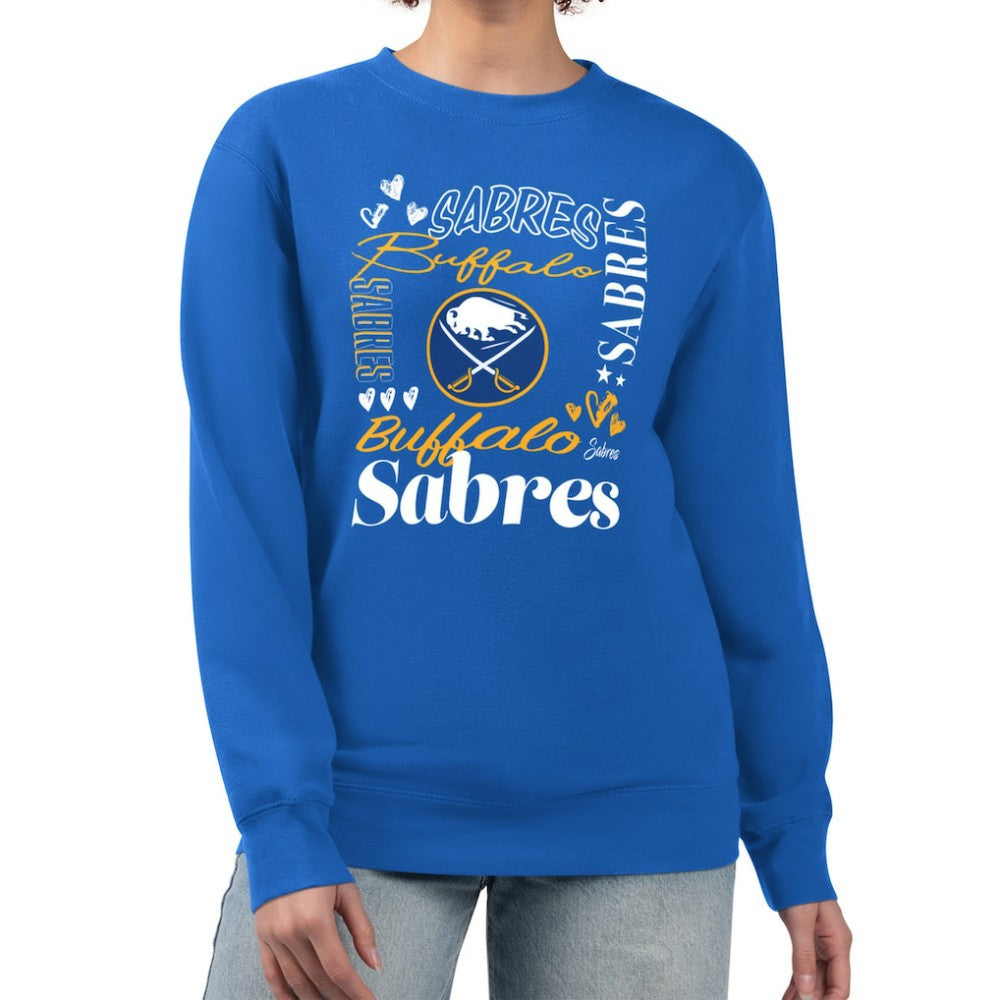 Buffalo Sabres - G-III 4Her by Carl Banks Women's Collage Graphic Fleece Long Sleeve Pullover Sweatshirt Royal