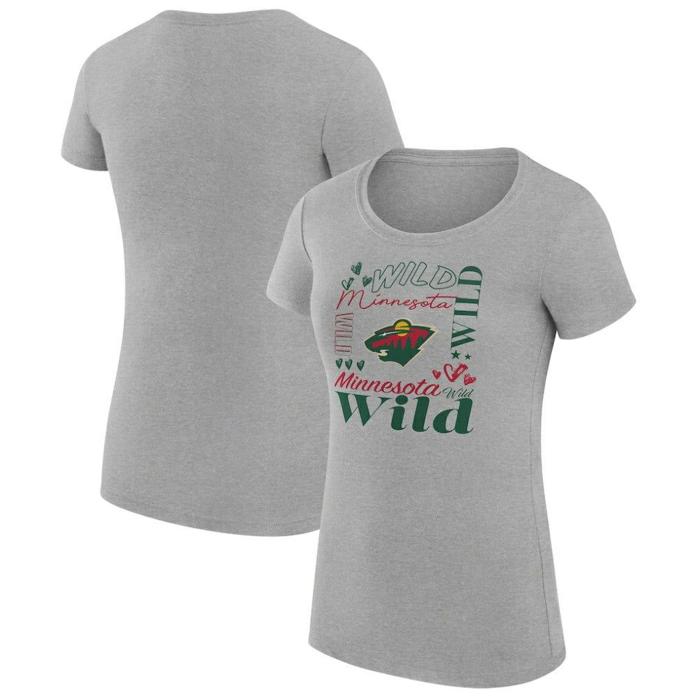Minnesota Wild - G-III 4Her by Carl Banks Women's Super-Slim Fit Lightweight Collage Team Graphic T-Shirt Heather Gray
