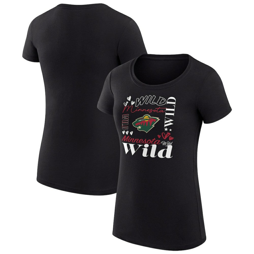 Minnesota Wild - G-III 4Her by Carl Banks Women's Super-Slim Fit Lightweight Collage Team Graphic T-Shirt Black