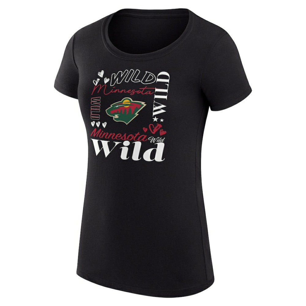 Minnesota Wild - G-III 4Her by Carl Banks Women's Super-Slim Fit Lightweight Collage Team Graphic T-Shirt Black