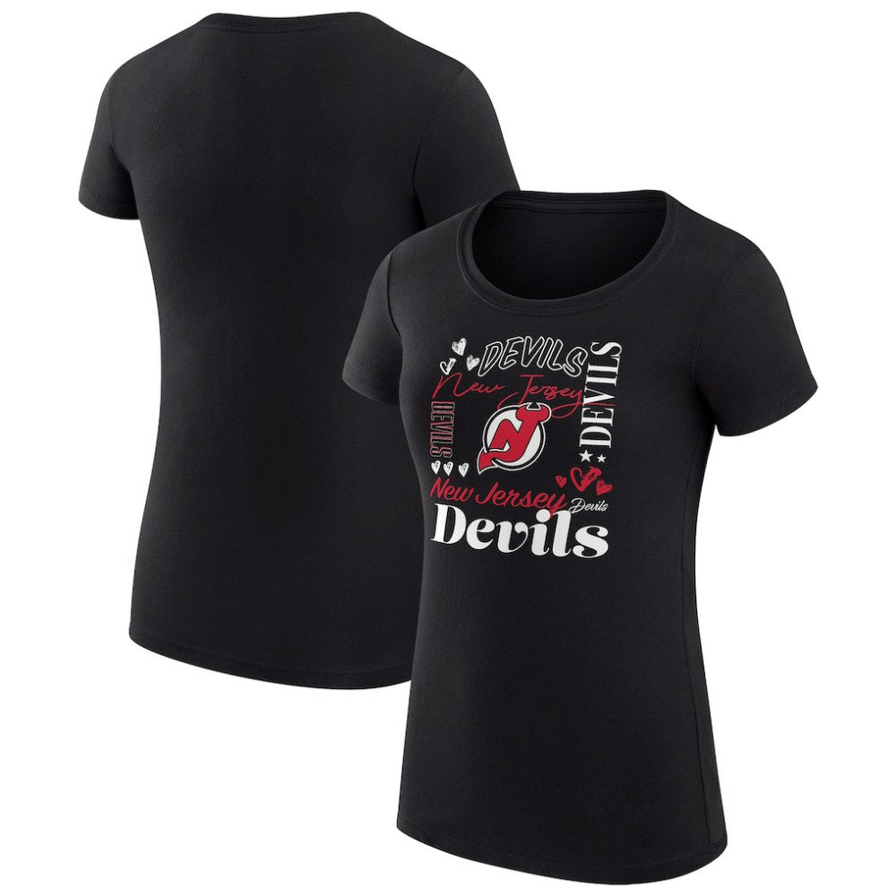 New Jersey Devils - G-III 4Her by Carl Banks Women's Super-Slim Fit Lightweight Collage Team Graphic T-Shirt Black