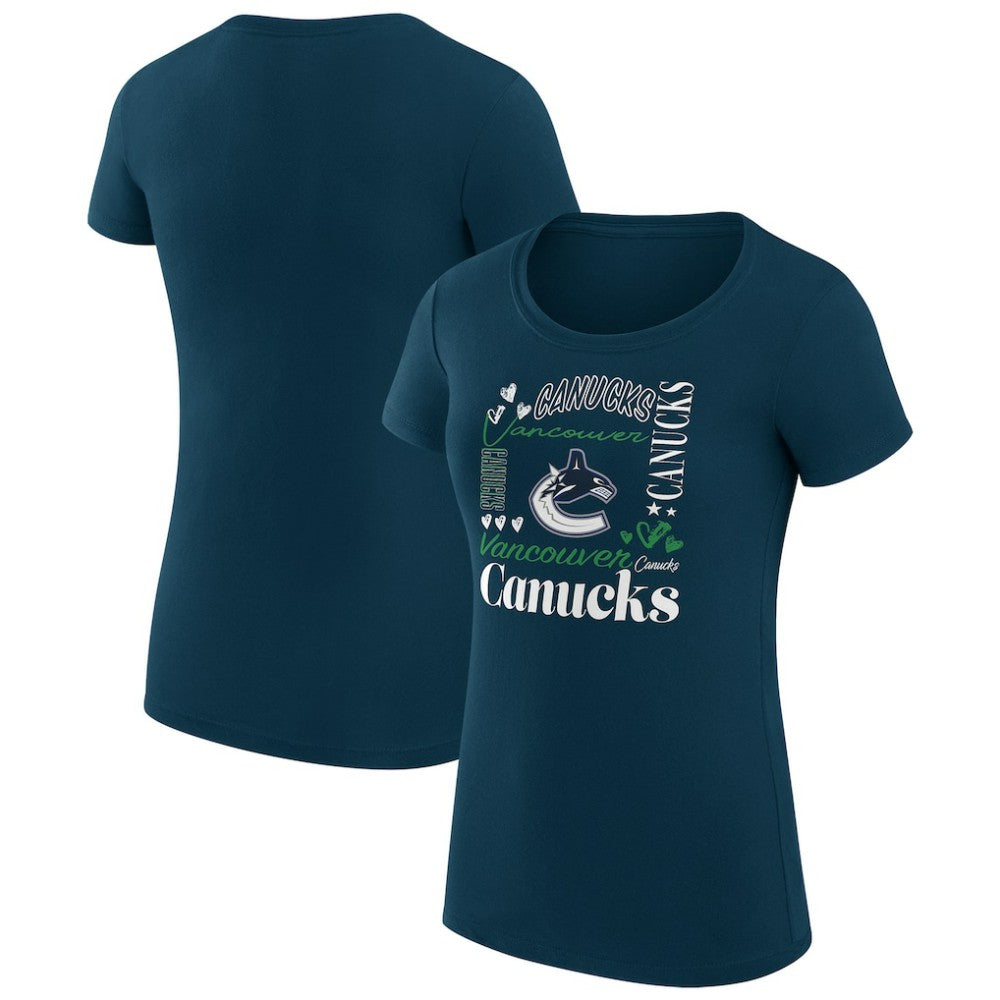 Vancouver Canucks - G-III 4Her by Carl Banks Women's Super-Slim Fit Lightweight Collage Team Graphic T-Shirt Navy