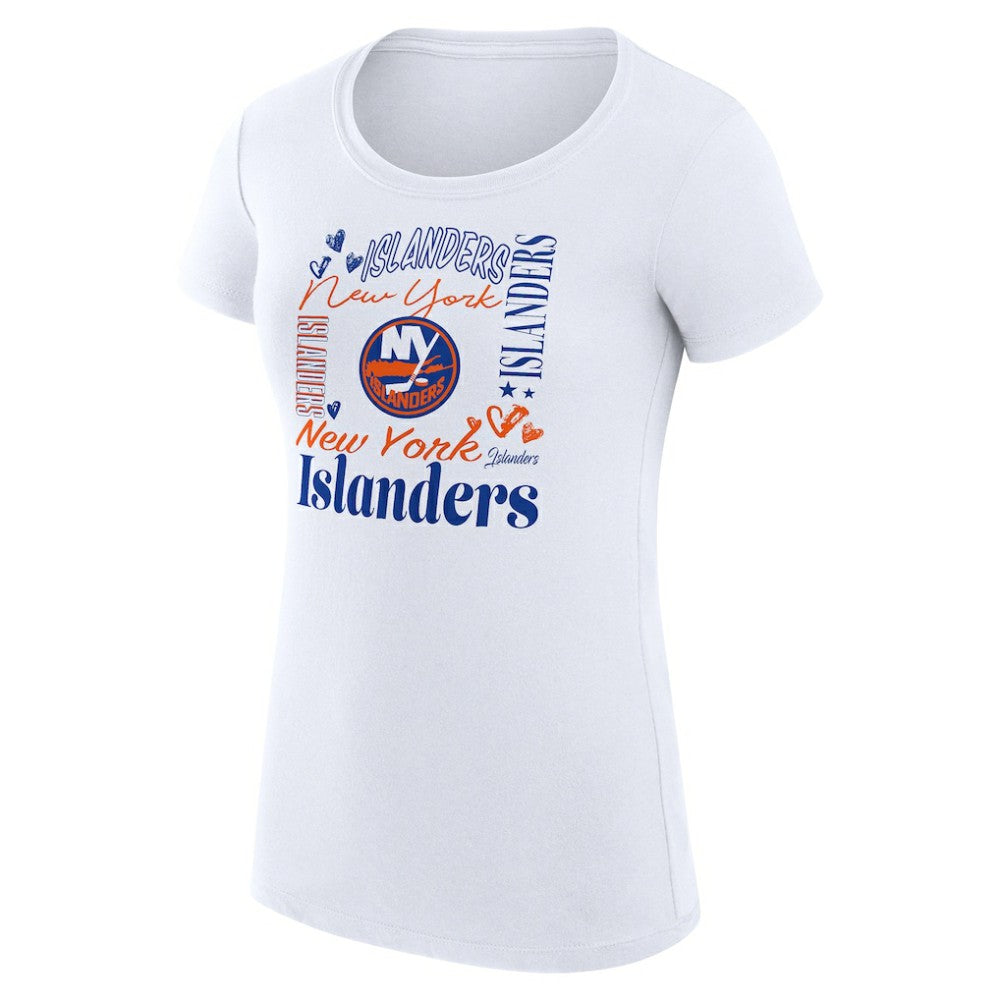 New York Islanders - G-III 4Her by Carl Banks Women's Super-Slim Fit Lightweight Collage Team Graphic T-Shirt White