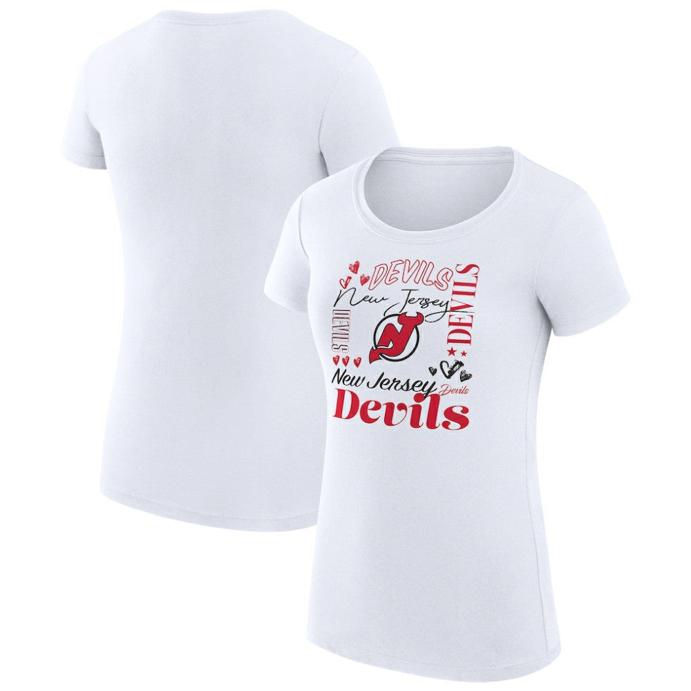 New Jersey Devils - G-III 4Her by Carl Banks Women's Super-Slim Fit Lightweight Collage Team Graphic T-Shirt White