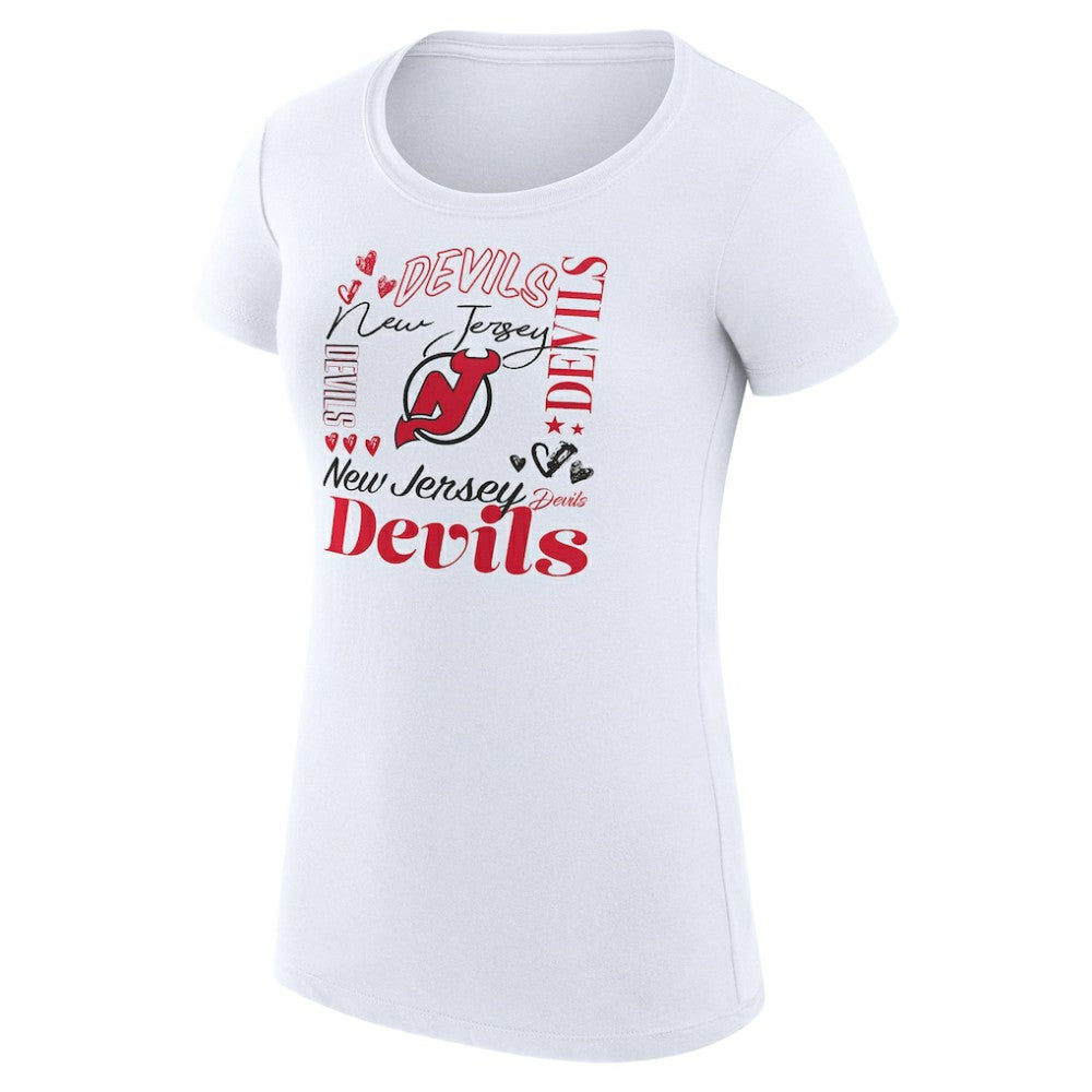 New Jersey Devils - G-III 4Her by Carl Banks Women's Super-Slim Fit Lightweight Collage Team Graphic T-Shirt White