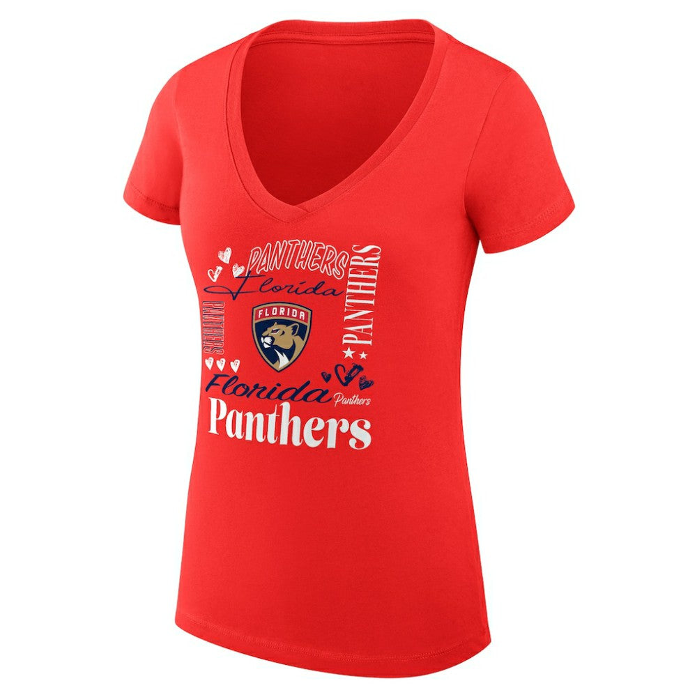 Florida Panthers - G-III 4Her by Carl Banks Women's Super-Slim Fit Lightweight Collage Team Graphic T-Shirt Red