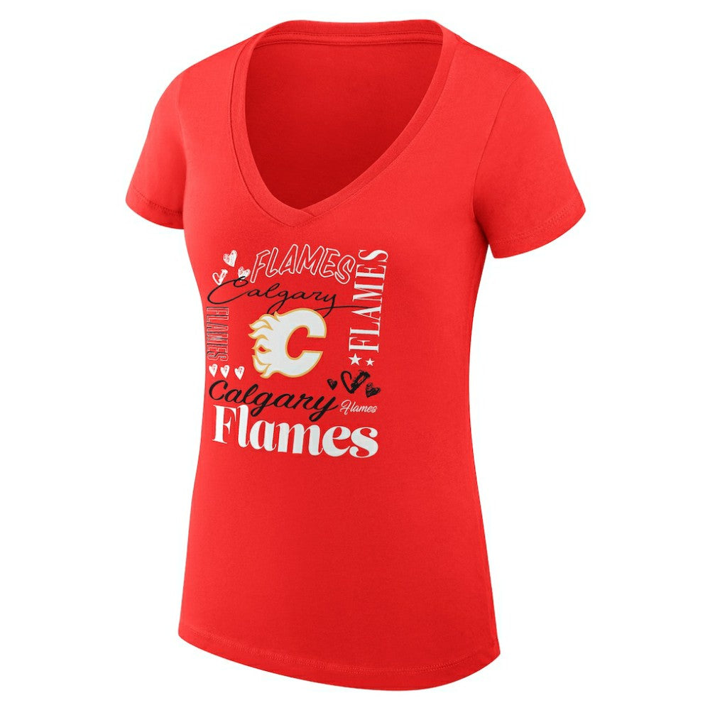 Calgary Flames - G-III 4Her by Carl Banks Women's Super-Slim Fit Lightweight Collage Team Graphic T-Shirt Red