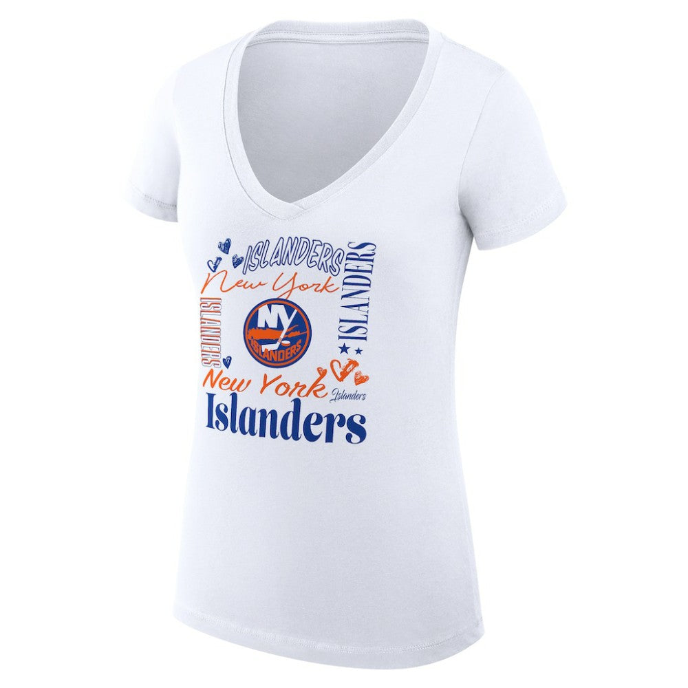 New York Islanders - G-III 4Her by Carl Banks Women's Super-Slim Fit Lightweight Collage Team Graphic T-Shirt White
