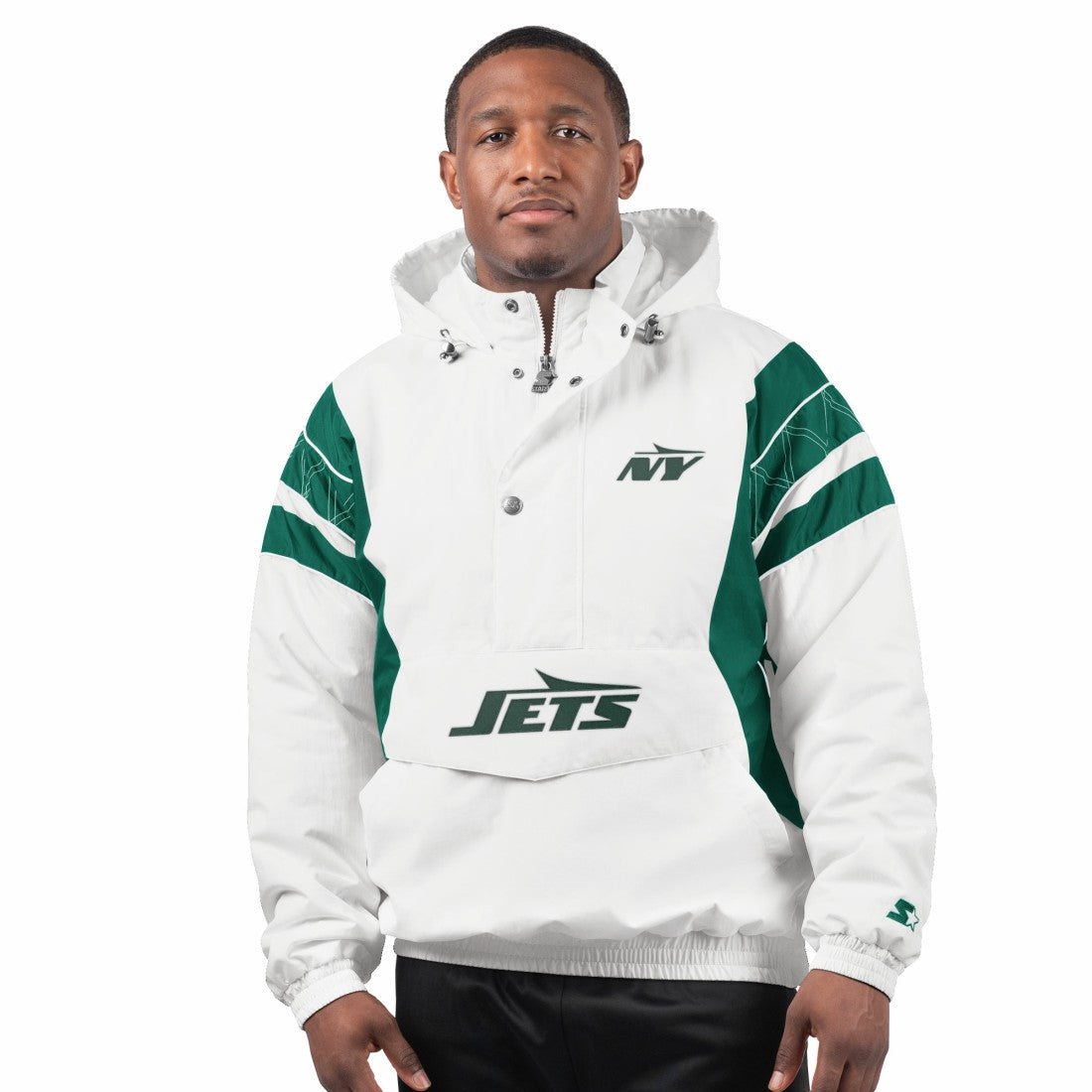 New York Jets Starter Gotham City Half-Zip Hoodie Jacket White - NFL