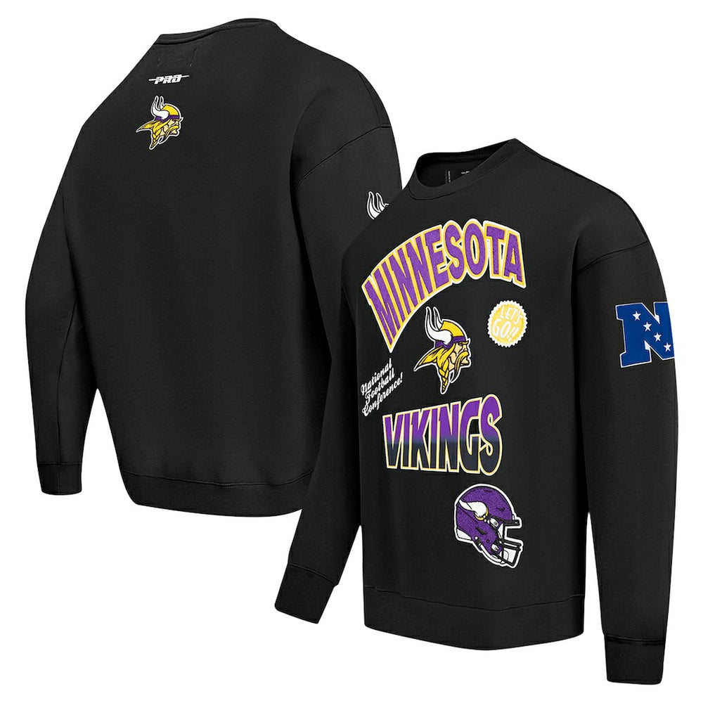 Minnesota Vikings Pro Standard Turn It Up Drop Shoulder Pullover Sweatshirt Black - NFL