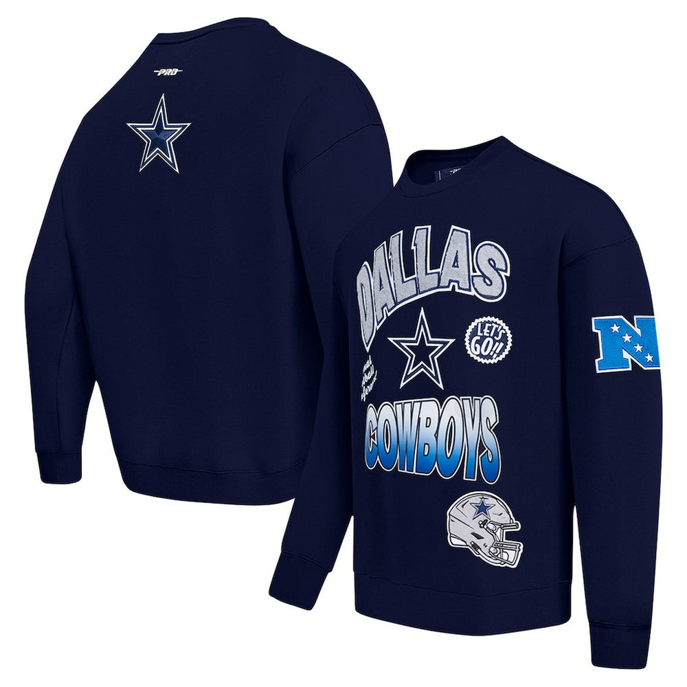 Dallas Cowboys Pro Standard Turn It Up Drop Shoulder Pullover Sweatshirt Navy - NFL