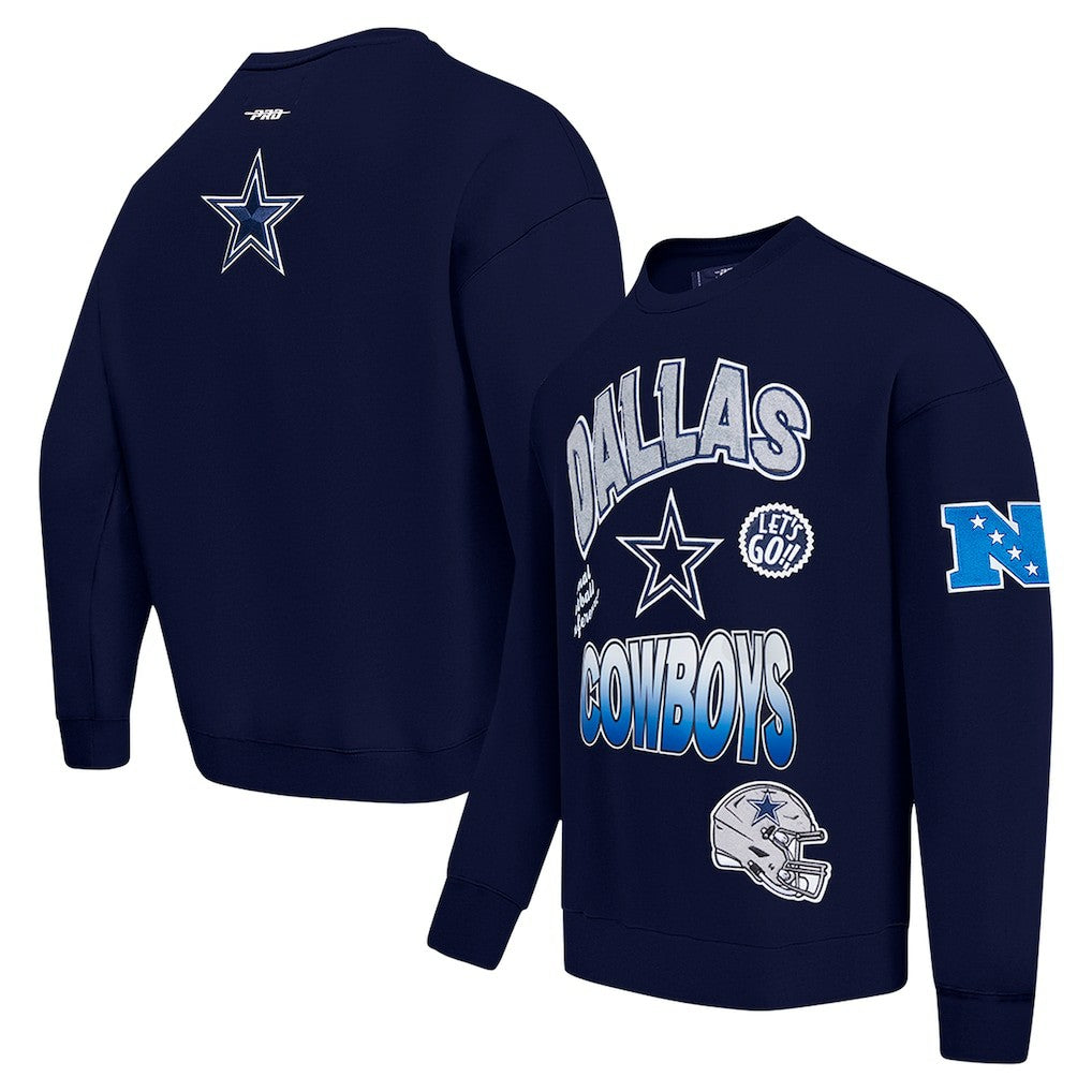 Dallas Cowboys Pro Standard Turn It Up Drop Shoulder Pullover Sweatshirt Navy - NFL
