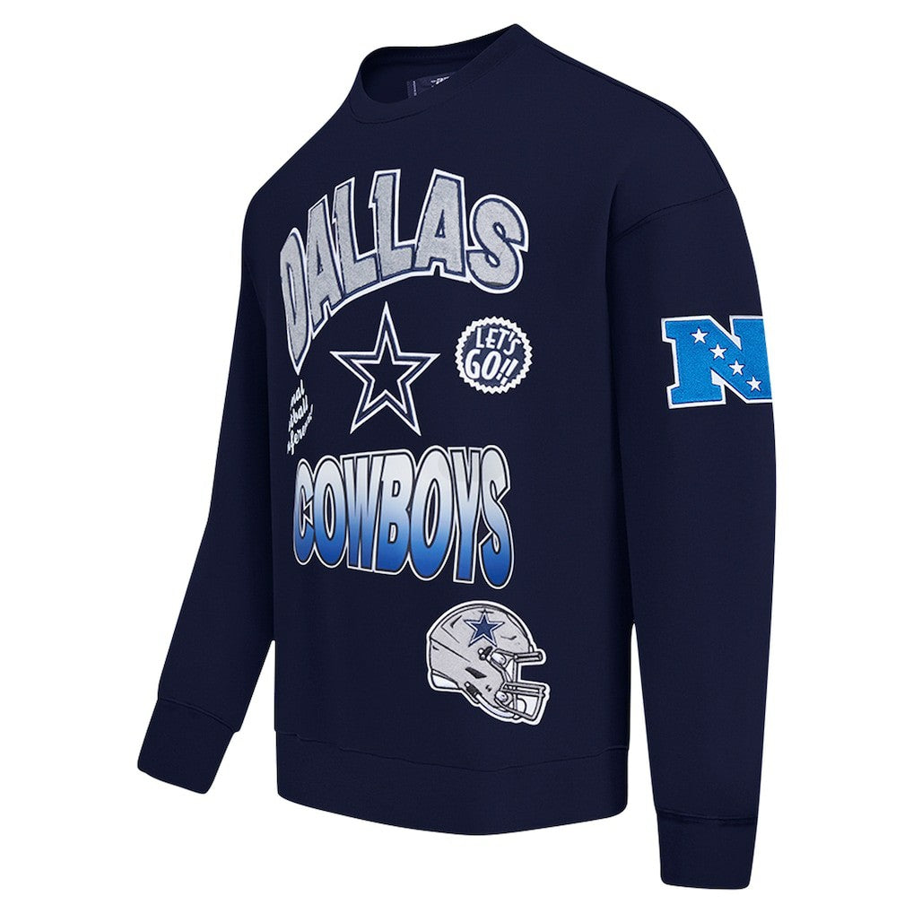 Dallas Cowboys Pro Standard Turn It Up Drop Shoulder Pullover Sweatshirt Navy - NFL
