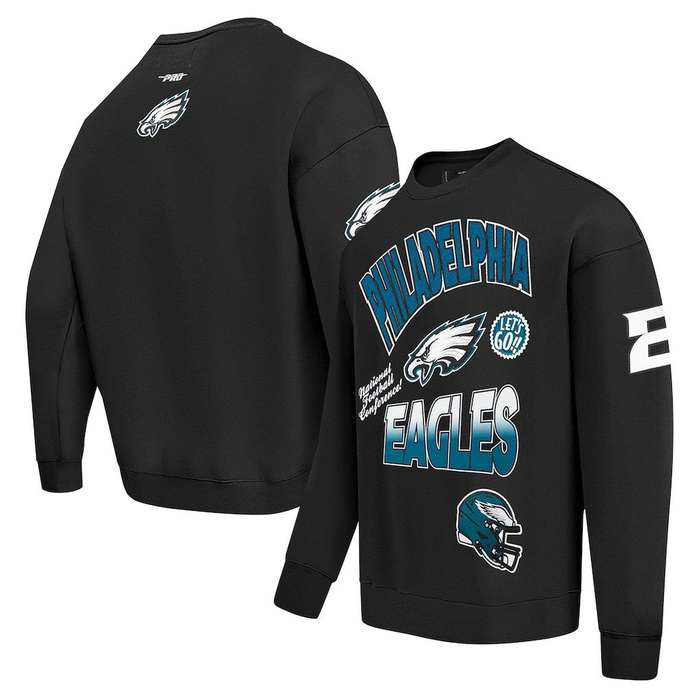 Philadelphia Eagles Pro Standard Turn It Up Drop Shoulder Pullover Sweatshirt Black - NFL