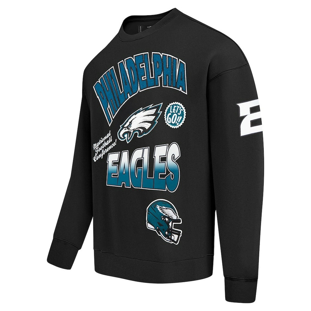Philadelphia Eagles Pro Standard Turn It Up Drop Shoulder Pullover Sweatshirt Black - NFL