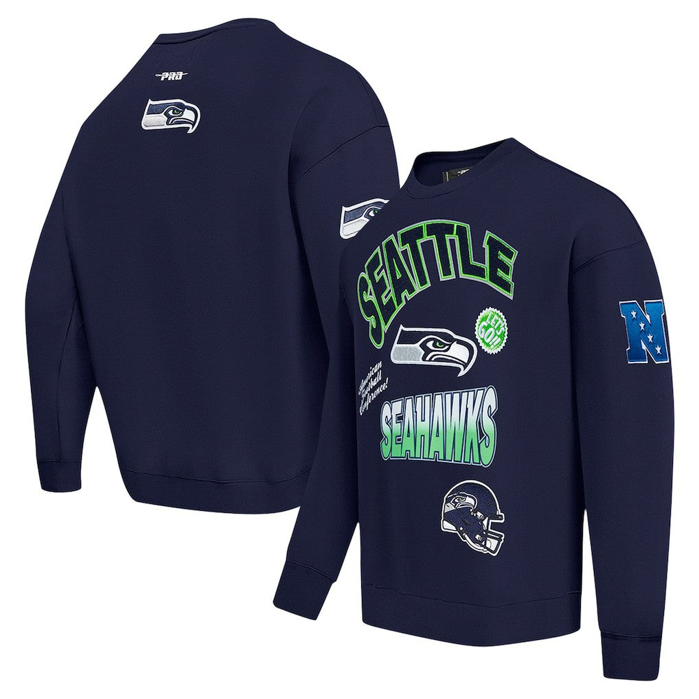 Seattle Seahawks Pro Standard Turn It Up Drop Shoulder Pullover Sweatshirt College Navy - NFL