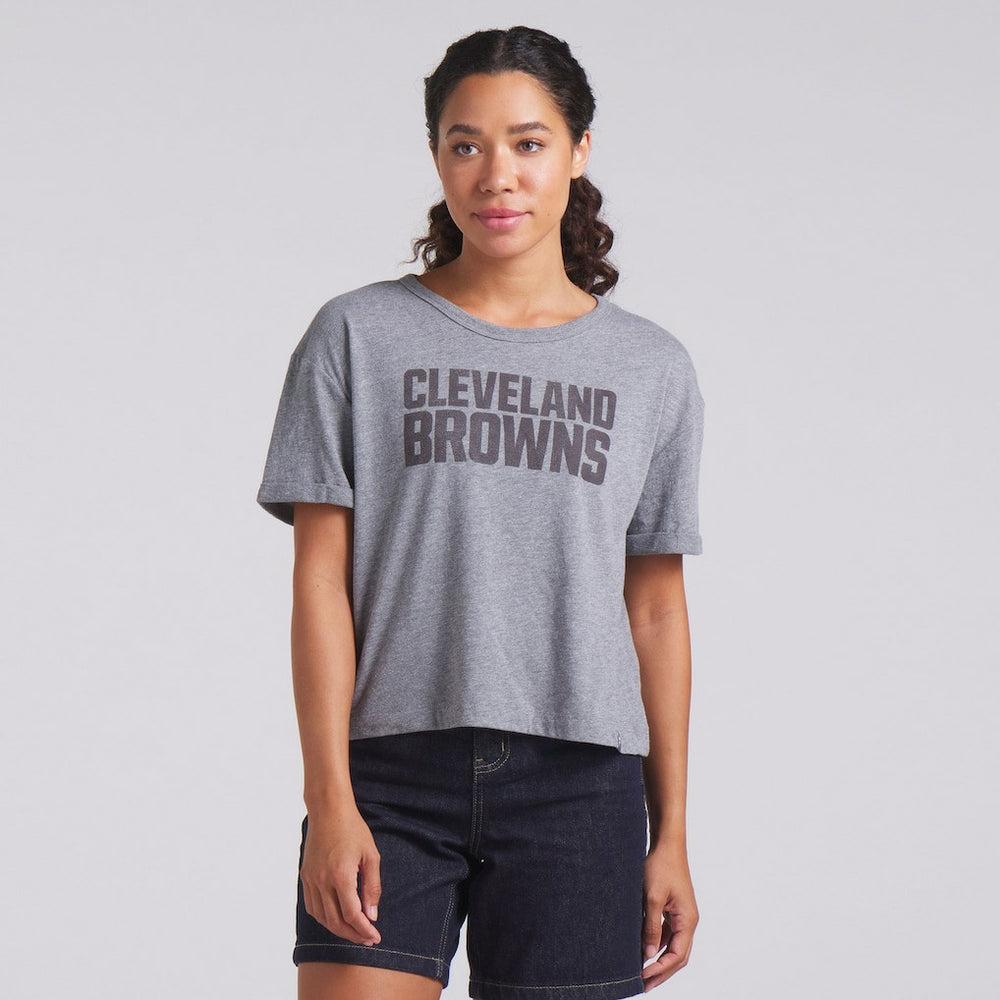 Cleveland Browns Women's Swing Pass Tri-Blend Boxy T-Shirt Heather Gray - Fanatics