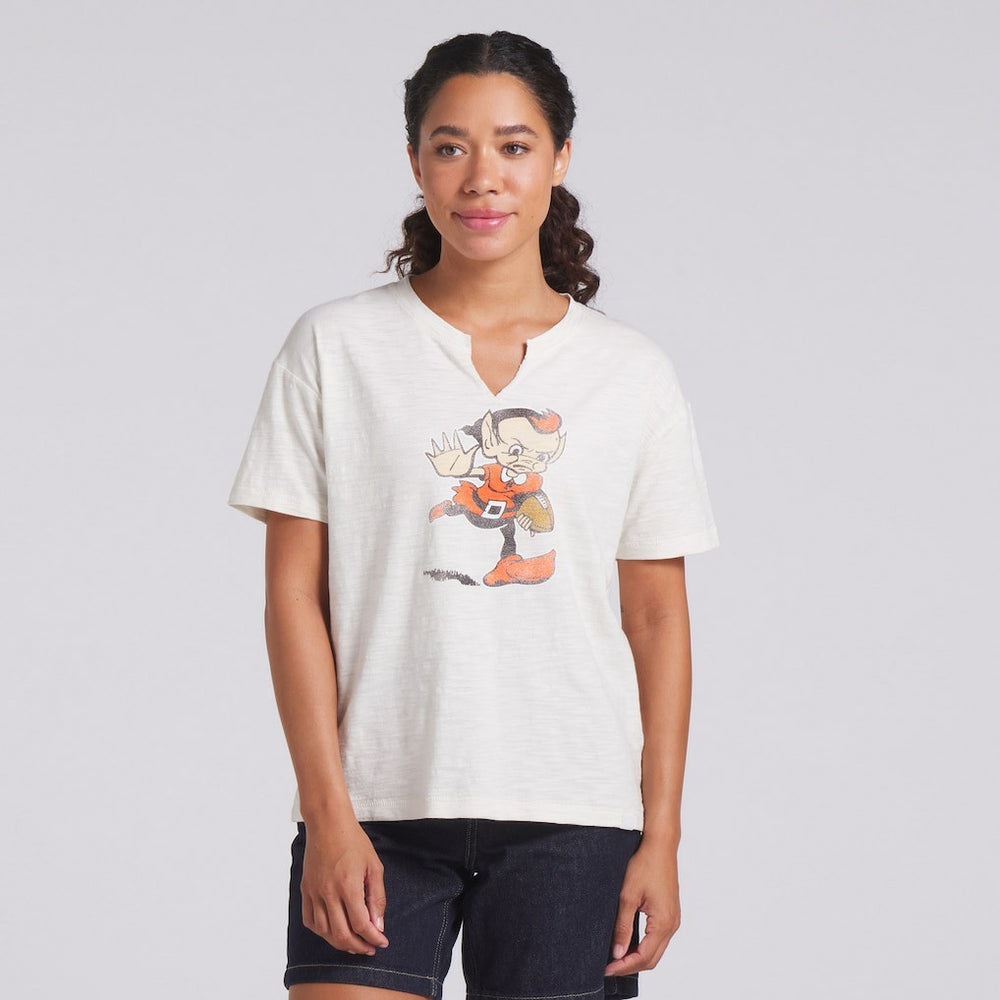 Cleveland Browns Women's Trick Play Slub Boxy T-Shirt Cream - Fanatics