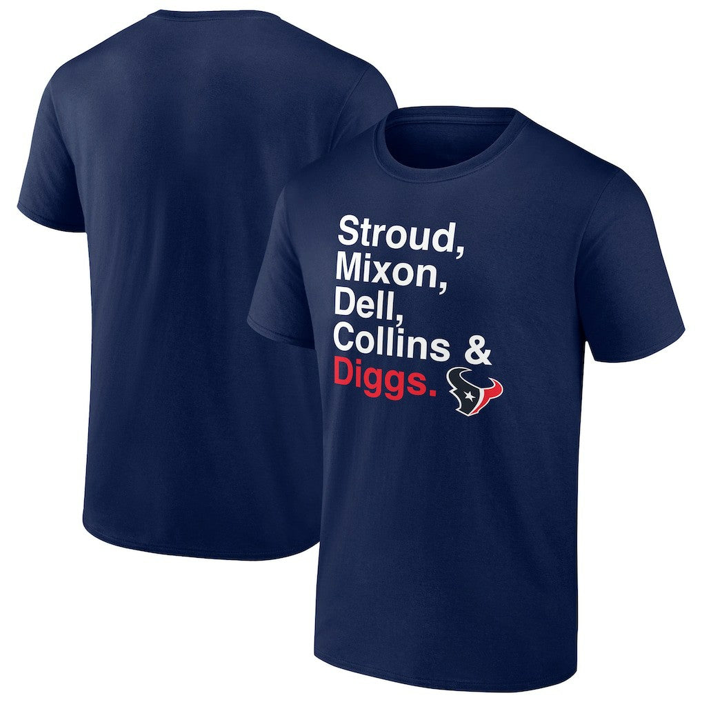 Houston Texans Stroud, Mixon, Dell, Collins & Diggs T-Shirt Navy - NFL
