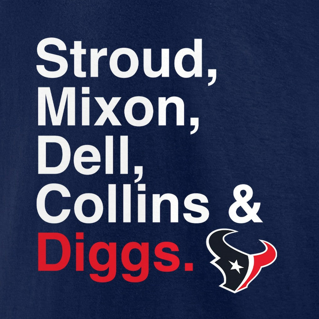 Houston Texans Stroud, Mixon, Dell, Collins & Diggs T-Shirt Navy - NFL