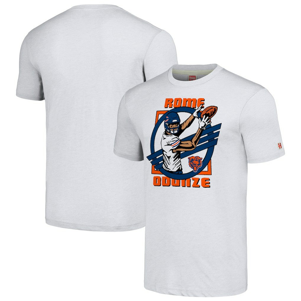 Rome Odunze Chicago Bears Homage Unisex Caricature Player Tri-Blend T-Shirt Ash - NFL