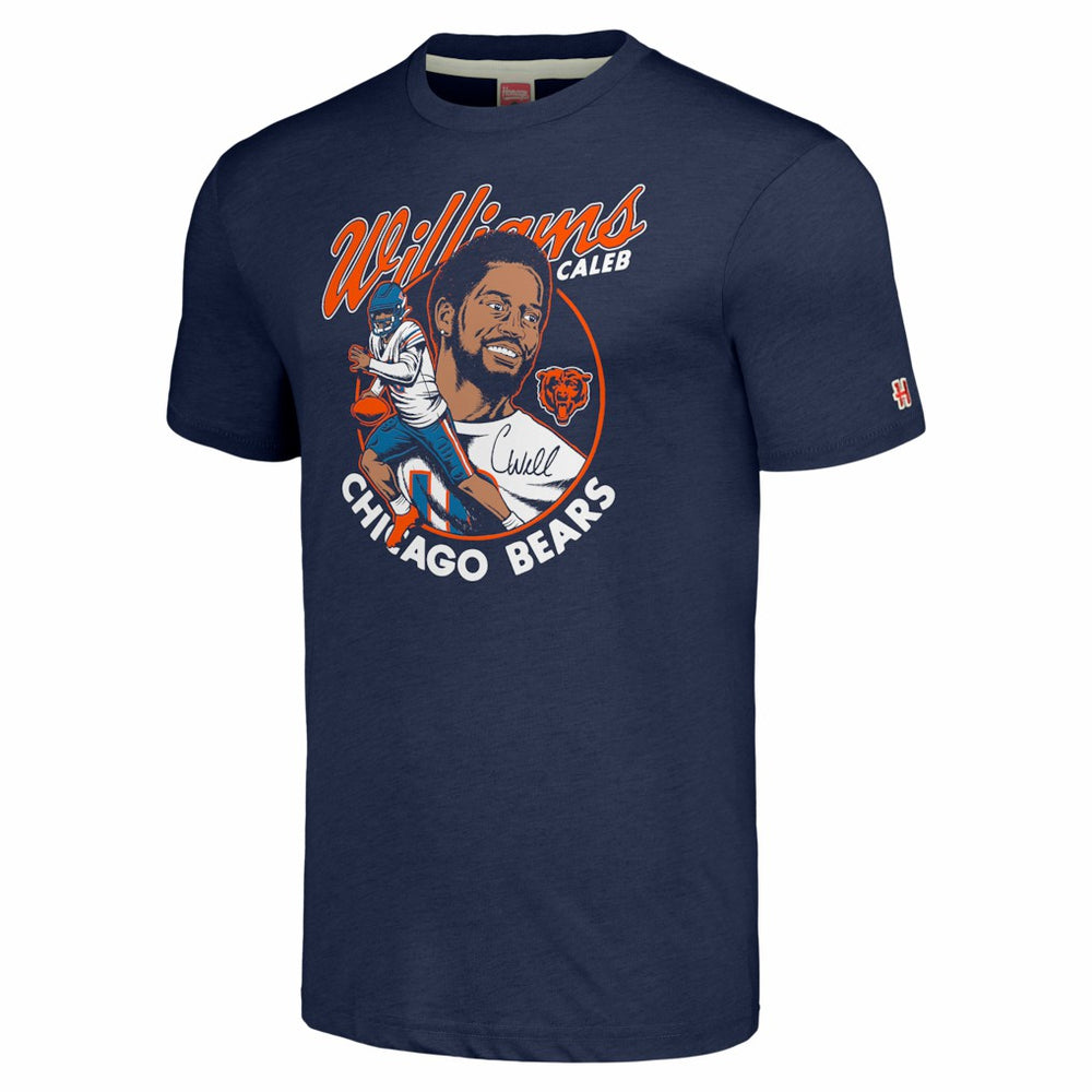 Caleb Williams Chicago Bears Homage Unisex Caricature Player Tri-Blend T-Shirt Navy - NFL