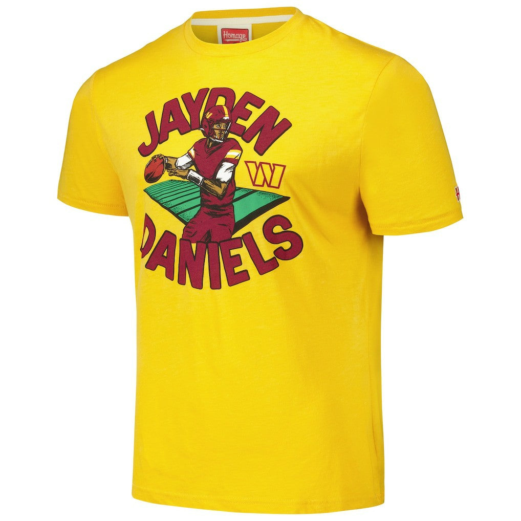 Jayden Daniels Washington Commanders Homage Unisex Caricature Player Tri-Blend T-Shirt Gold - NFL