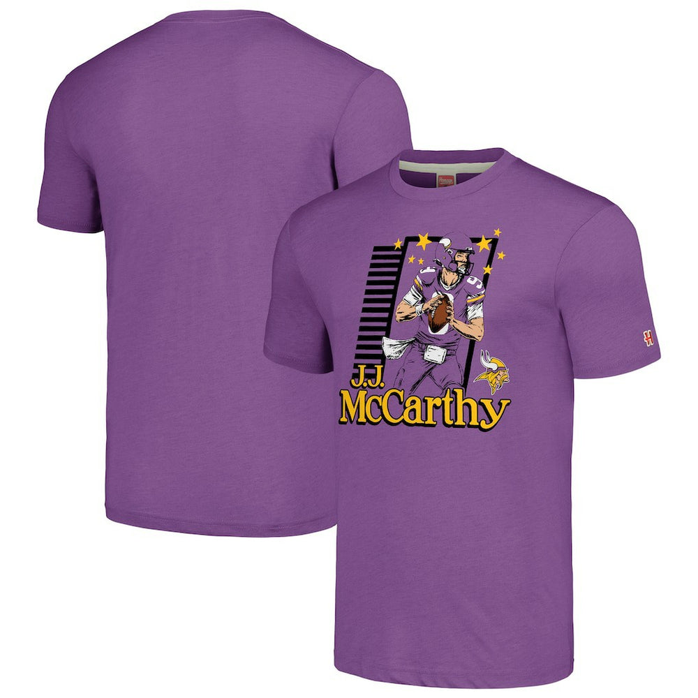 J.J. McCarthy Minnesota Vikings Homage Unisex Caricature Player Tri-Blend T-Shirt Purple - NFL