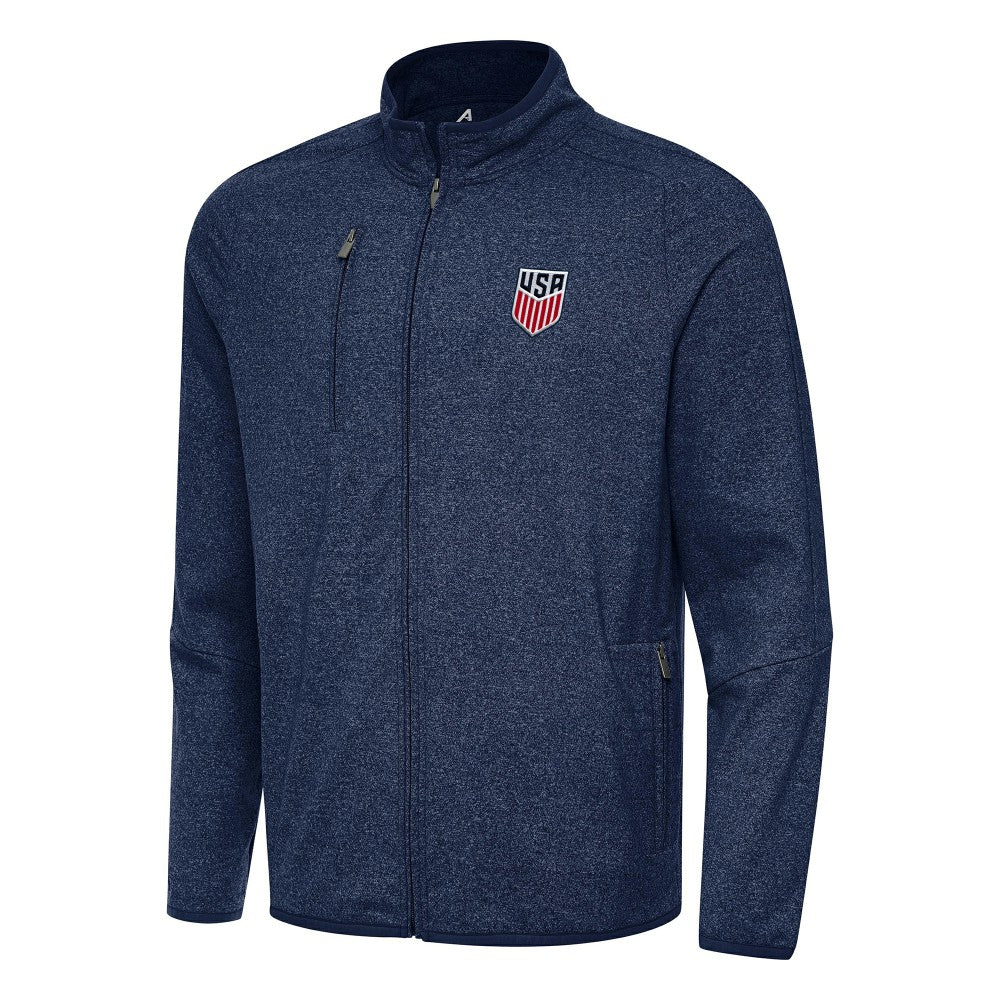 USMNT Antigua Hold-Up Tri-Blend Full-Zip Jacket - Heather Navy