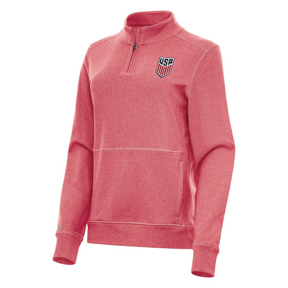USMNT Antigua Women's Crush Quarter-Zip Top - Heather Red