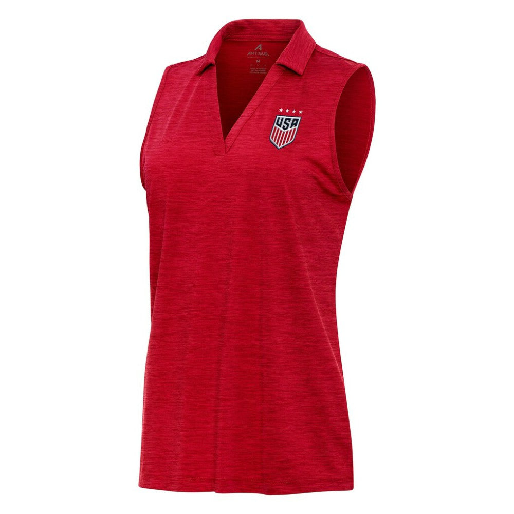 USWNT Antigua Layout Sleeveless V-Neck Polo - Heather Red