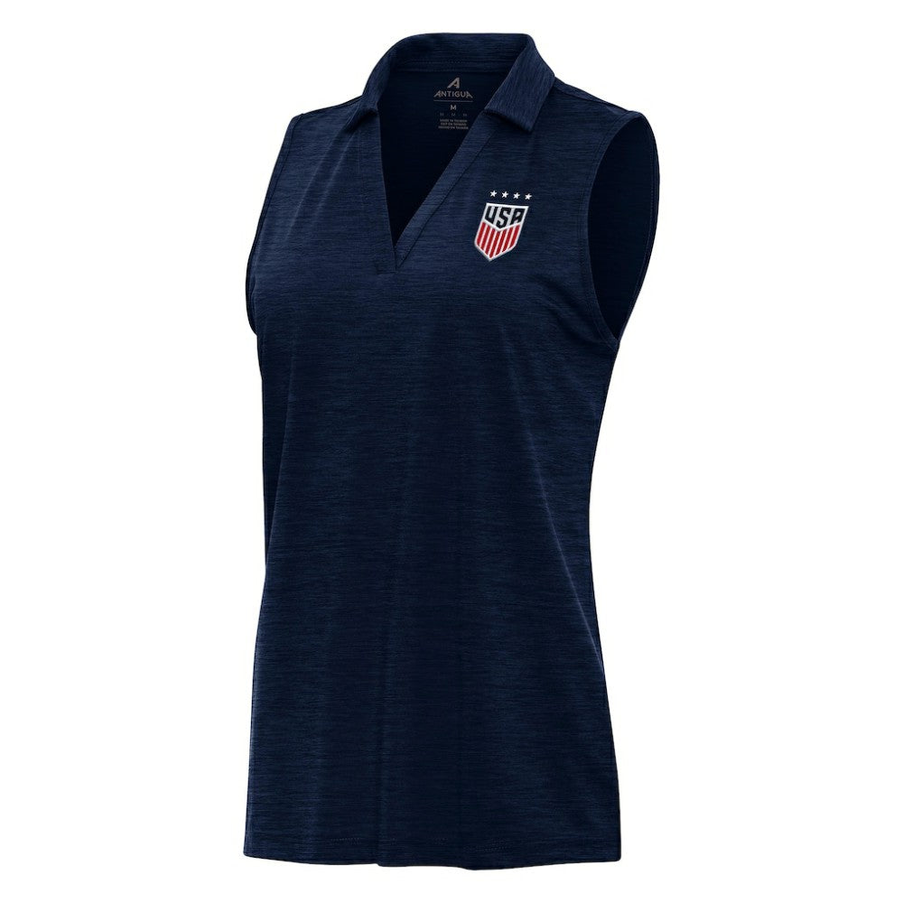 USWNT Antigua Layout Sleeveless V-Neck Polo - Heather Navy