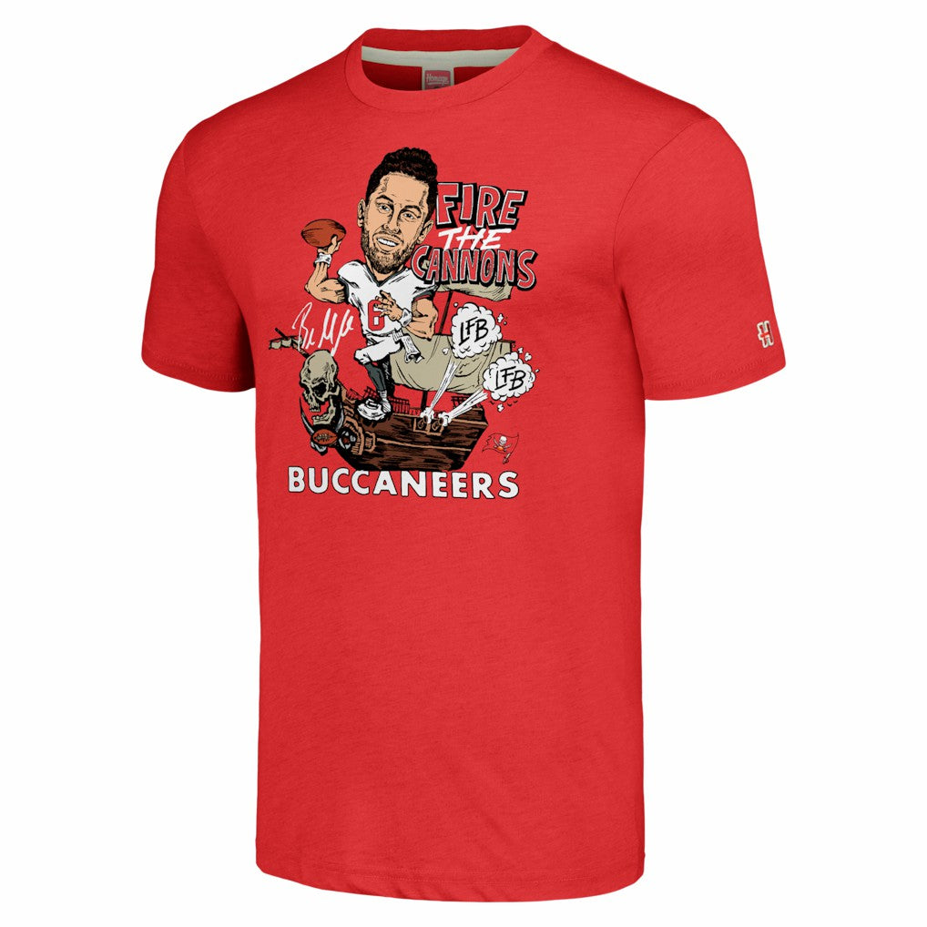 Baker Mayfield Tampa Bay Buccaneers Homage Unisex Caricature Player Graphic Tri-Blend T-Shirt Red - NFL