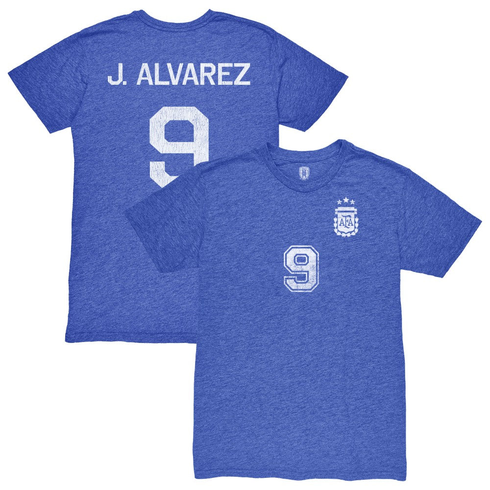 Julián Álvarez Argentina National Team 1863FC Retro Name & Number Tri-Blend T-Shirts - Blue