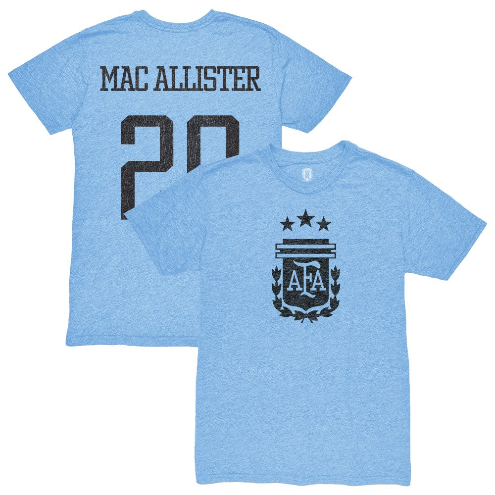 Alexis Mac Allister Argentina National Team 1863FC Player Retro Tri-Blend T-Shirts - Light Blue