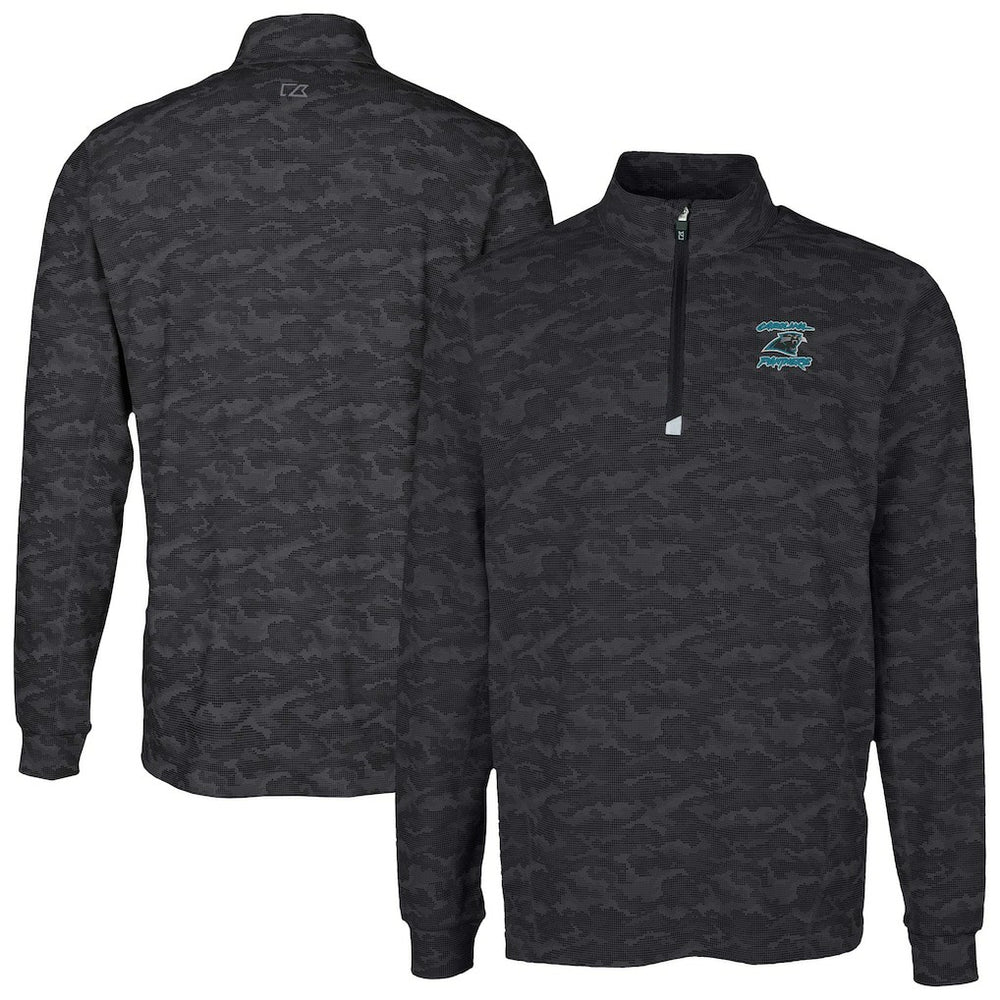 Carolina Panthers Cutter & Buck Traverse Camo Print Stretch DryTec Quarter-Zip Top Black - NFL