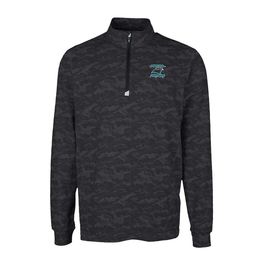 Carolina Panthers Cutter & Buck Traverse Camo Print Stretch DryTec Quarter-Zip Top Black - NFL