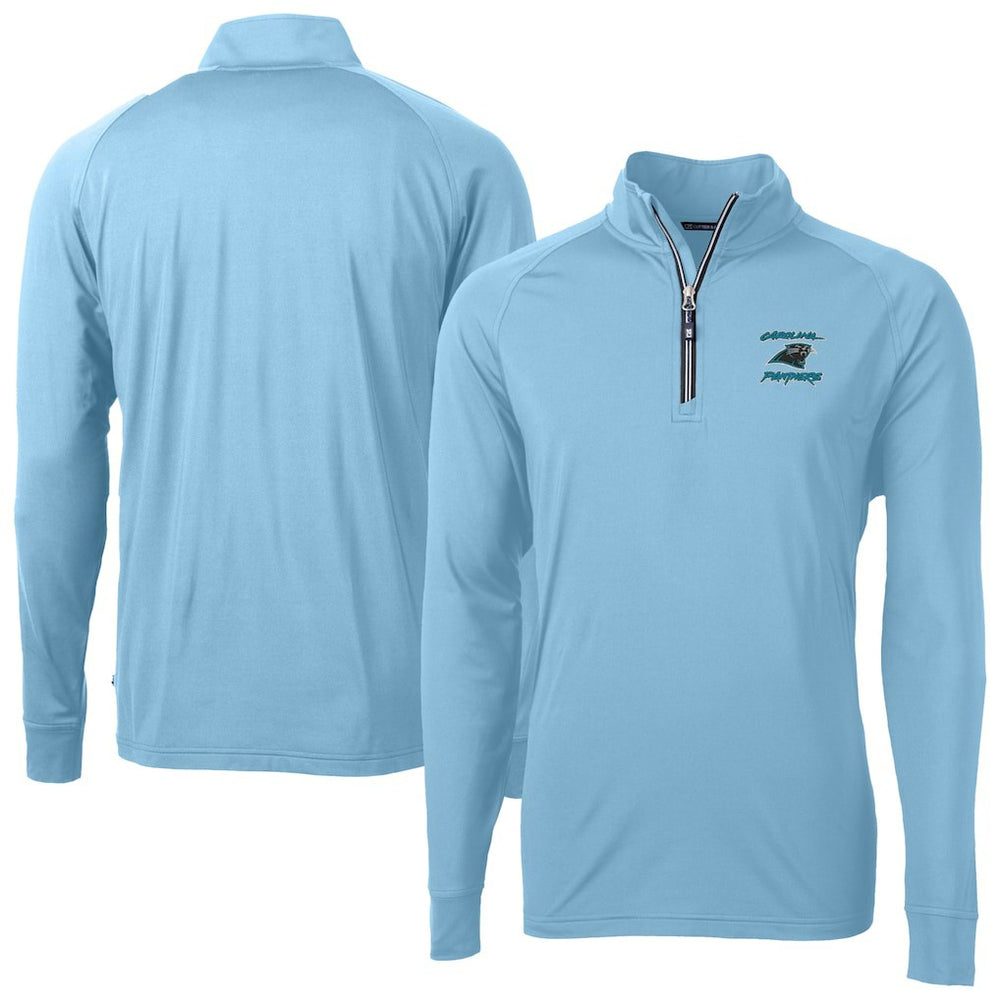 Carolina Panthers Cutter & Buck Adapt Eco Knit Stretch Recycled Raglan Quarter-Zip DryTec Top Light Blue - NFL
