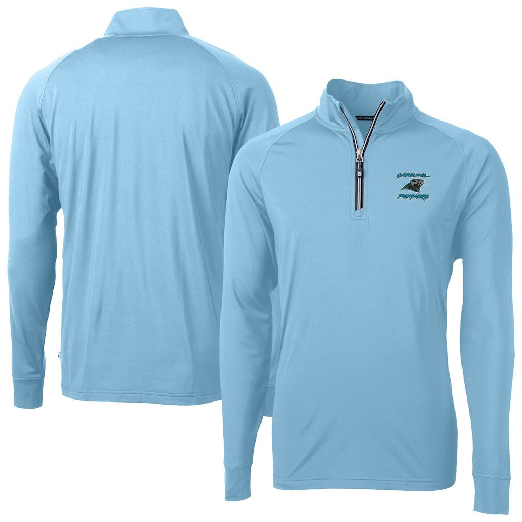 Carolina Panthers Cutter & Buck Adapt Eco Knit Stretch Recycled Raglan Quarter-Zip DryTec Top Light Blue - NFL