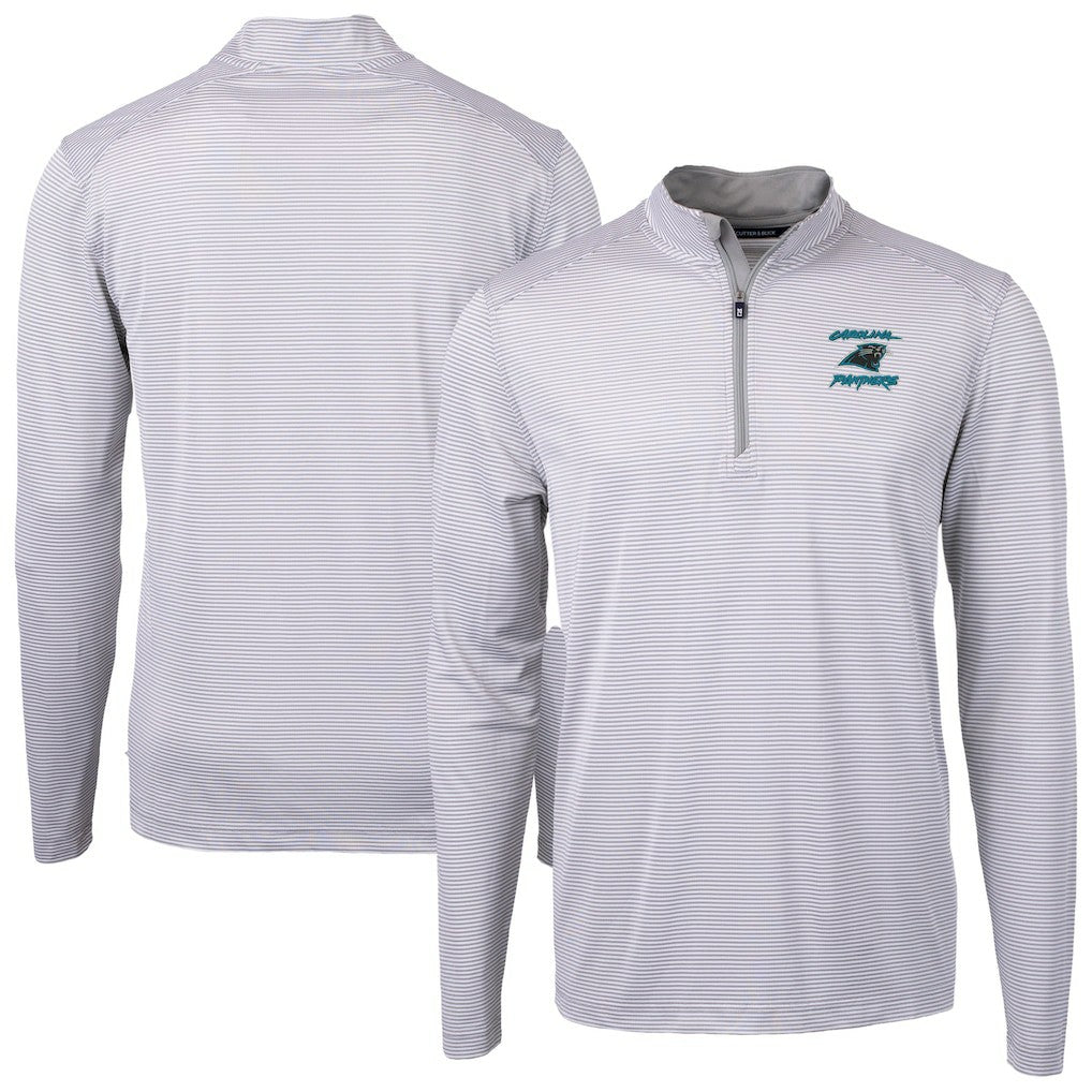 Carolina Panthers Cutter & Buck Virtue Eco Pique Micro Stripe Recycled Quarter-Zip Jacket Gray - NFL