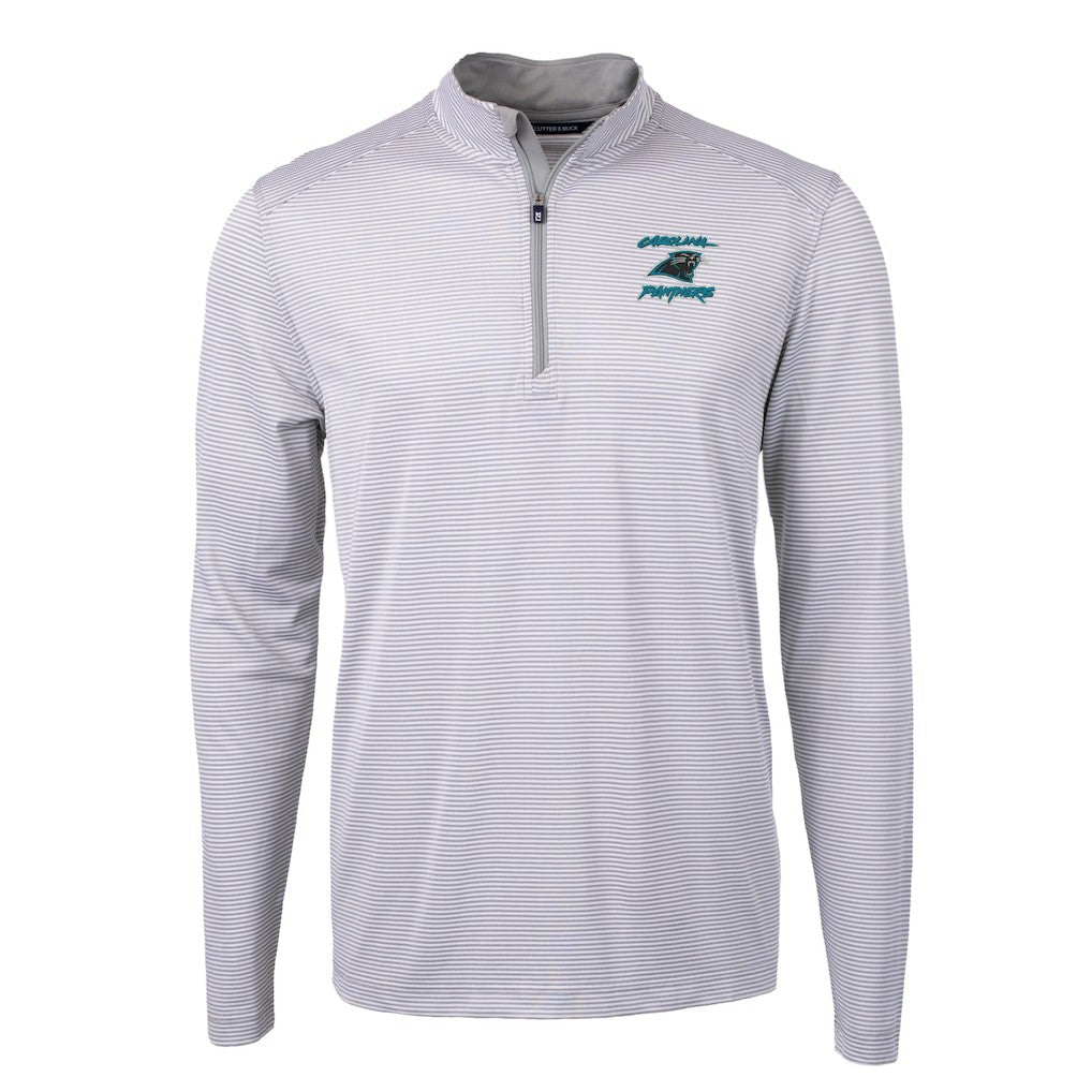 Carolina Panthers Cutter & Buck Virtue Eco Pique Micro Stripe Recycled Quarter-Zip Jacket Gray - NFL